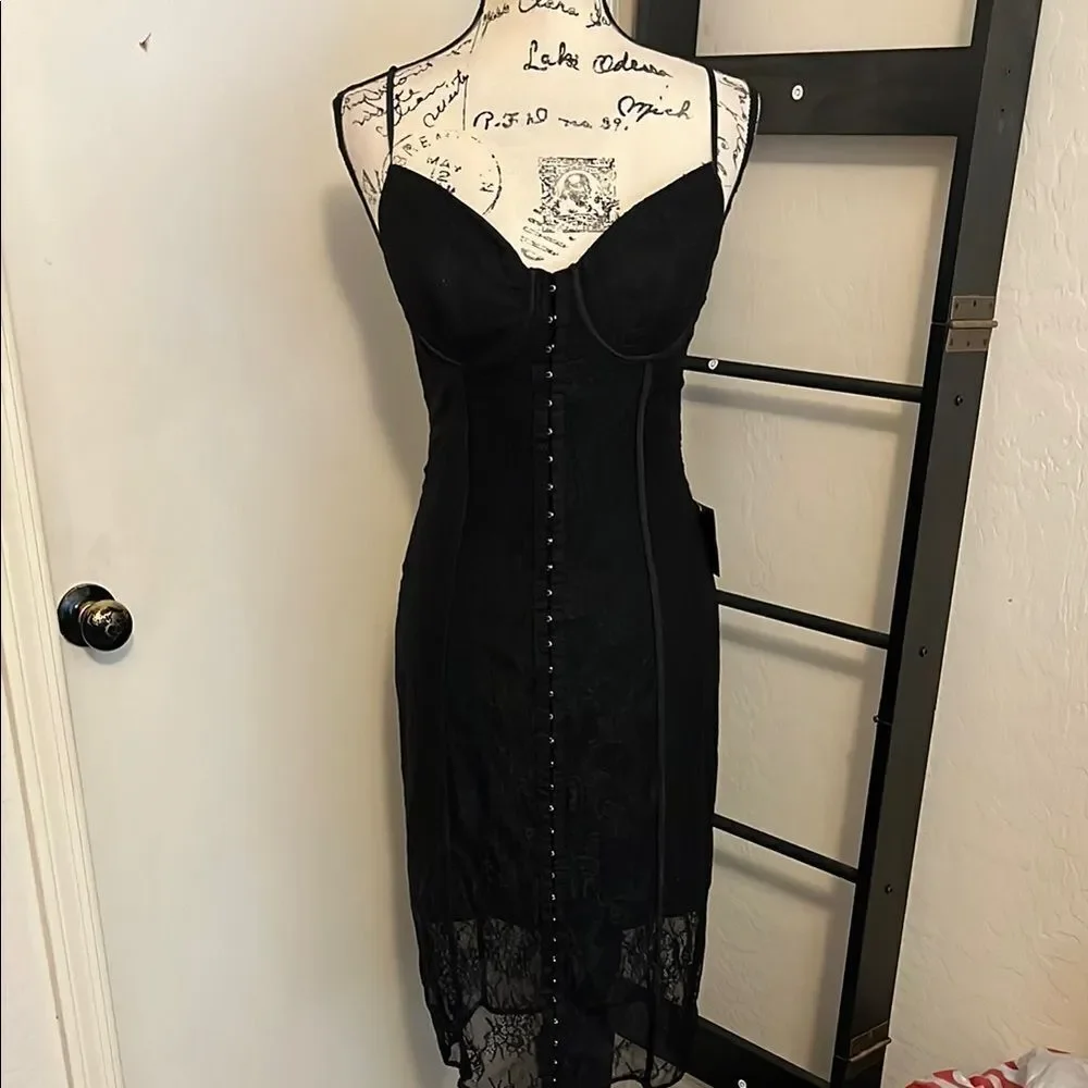 Bebe Bustier Lace Midi Elegant Black Dress Brand New Party Event Gala